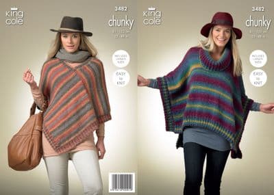 King Cole Riot Chunky 3482 Poncho Knitting Pattern