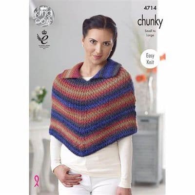 King Cole Riot Chunky 4714 Cape Hat Scarf Wrist Warmers Knitting Pattern