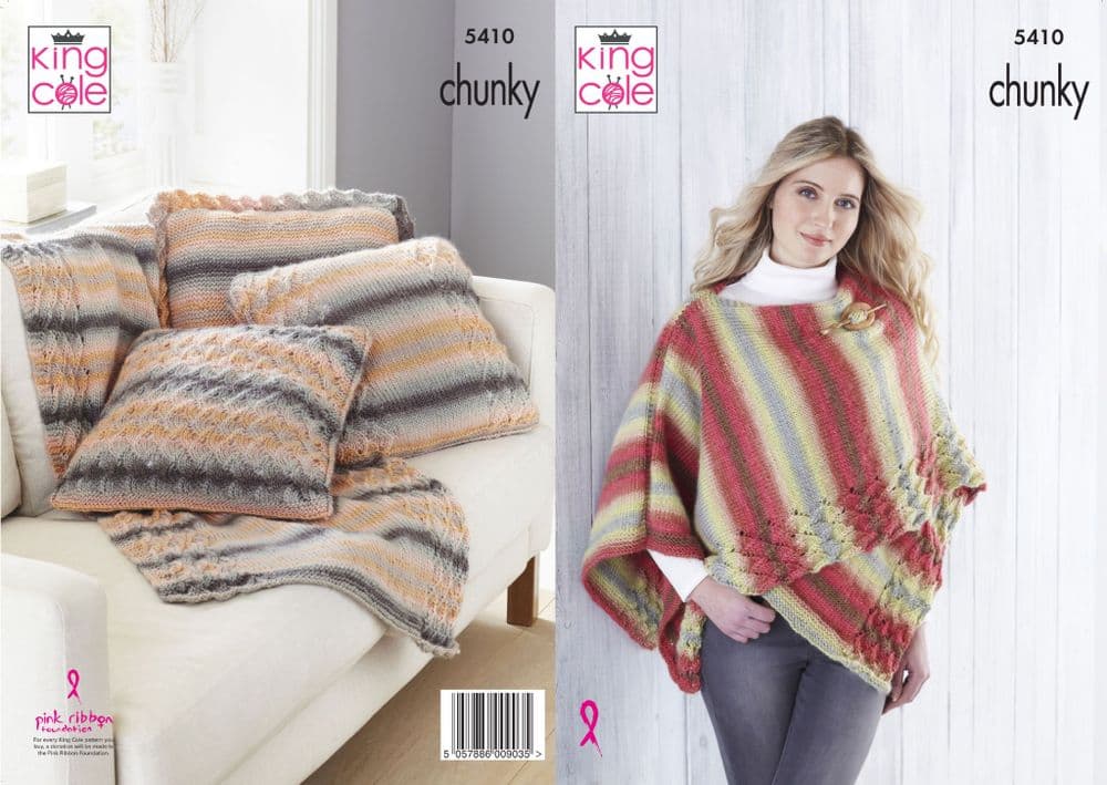 King Cole Riot Chunky Knitting Pattern 5410 Wrap Throw Cushions