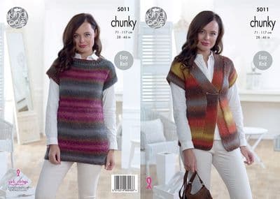 King Cole Riot Chunky Waistcoat Top Knitting Pattern 5011