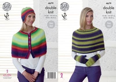 King Cole Riot DK Cape Hat Mittens Knitting Pattern 4679