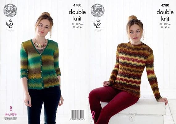 King Cole Riot DK Rib Sweater Cardigan Knitting Pattern 4780