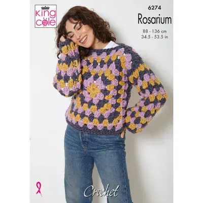 King Cole Rosarium Mega Chunky 6274 Granny Square Jumper Slipover Crochet Pattern
