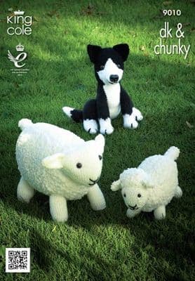 King Cole Sheep, Lamb Sheepdog Toys Knitting Pattern 9010