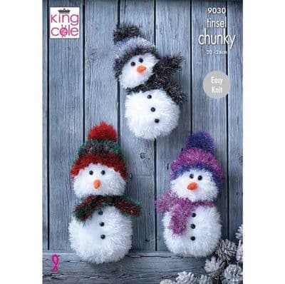 King Cole Snowman Christmas Tinsel Knitting Pattern 9030 Snowmen
