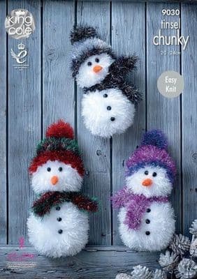 King Cole Snowman Christmas Tinsel Knitting Pattern 9030 Snowmen
