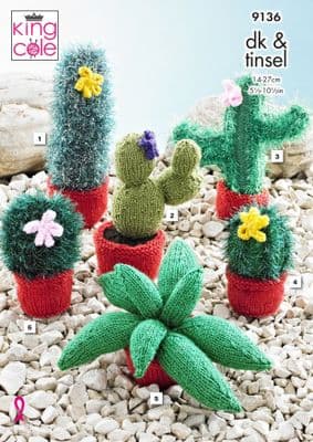 King Cole Tinsel Cacti Knitting Pattern 9136 Cactus