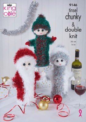 King Cole Tinsel Christmas Wine Bottle Covers Knitting Pattern 9146
