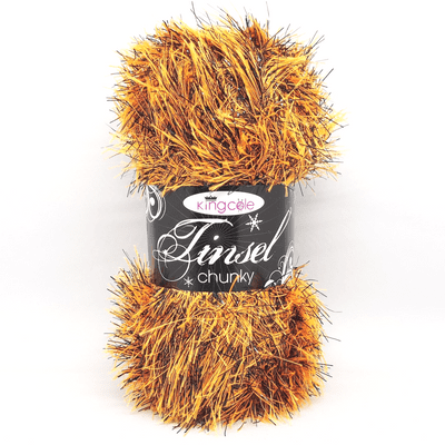 King Cole TINSEL Chunky 1994 Foxy Orange Black Eyelash Yarn