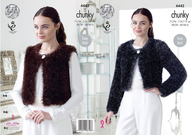 King Cole TINSEL Chunky Cardigans Knitting Pattern 4442