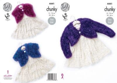 King Cole TINSEL Chunky Girls Boleros Knitting Pattern 4441