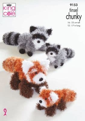 King Cole Tinsel Racoon Red Panda Knitting Pattern 9153
