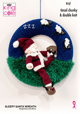 King Cole Tinsel Sleepy Santa Wreath Knitting Pattern 9147
