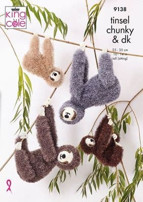 King Cole Tinsel SLOTH  Knitting Pattern 9138