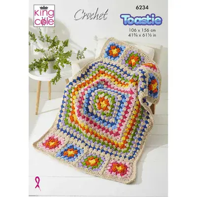 King Cole Toastie Granny Square Blankets 6234 Crochet Pattern