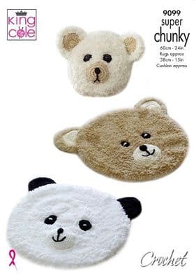 King Cole Tufty Teddy Panda Rugs & Cushion Crochet Pattern 9099