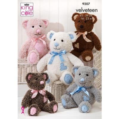 King Cole Velveteen 9207 Teddy Bears Knitting Pattern