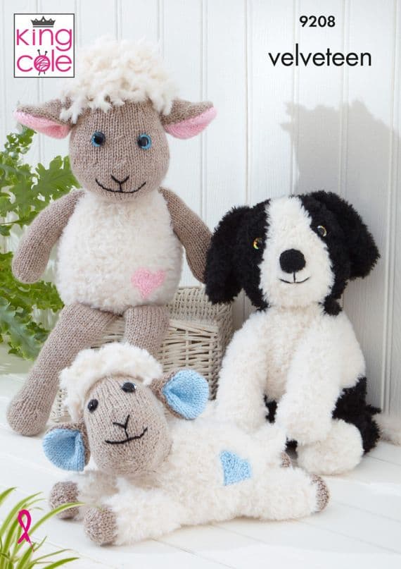 King Cole Velveteen 9208 Sheep Lamb Dog Toys Knitting Pattern