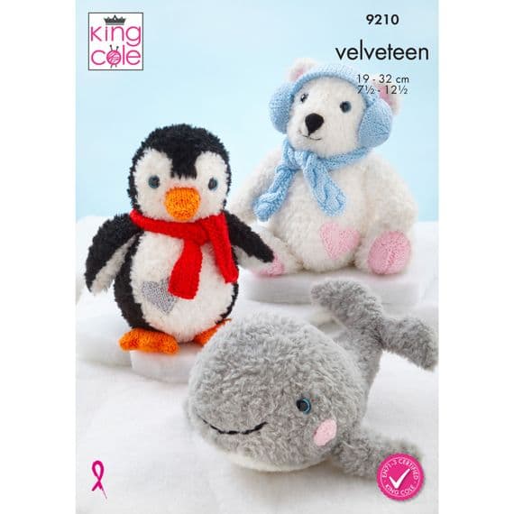King Cole Velveteen 9210 Polar Creatures Bear Penguin Whale Toy Knitting Pattern