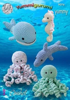King Cole Yummigurumi Octopus Whale Seahorse Dolphin Crochet Pattern 9076