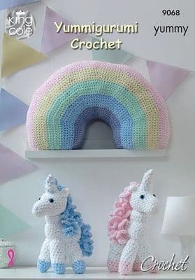 King Cole Yummigurumi Unicorn and Rainbow Crochet Pattern 9068