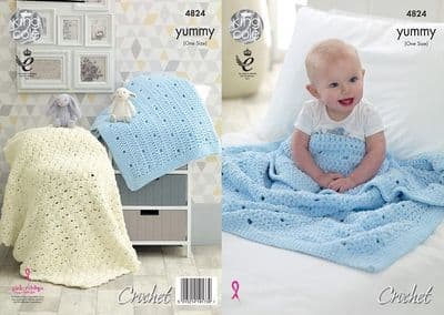 King Cole Yummy Crochet Blankets Pattern 4824