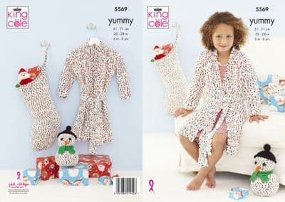 King Cole Yummy Dressing Gown Snowman Stocking Knitting Pattern 5569