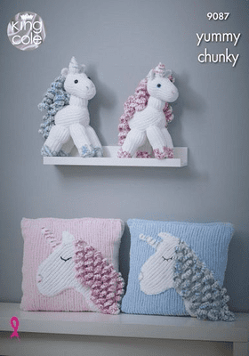 King Cole Yummy Unicorn & Cushion Knitting Pattern 9087