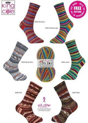 King Cole Zig Zag SOCKS Knitting Pattern FREE Spring 2019