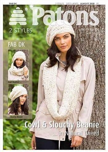 Patons Fab DK Cowl & Beanie Knitting Pattern 3938