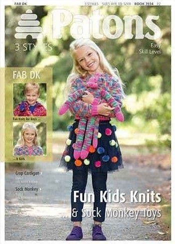 Patons Fab DK Fun Kids Knits and Sock Monkey Pattern 3934