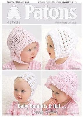 Patons Fairytale 4ply DK 3917 Baby Bonnets Hats Crochet Pattern