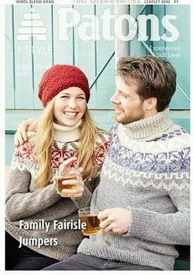 Patons Wool Blend Aran Family Fairisle Jumpers Knitting Pattern 4042