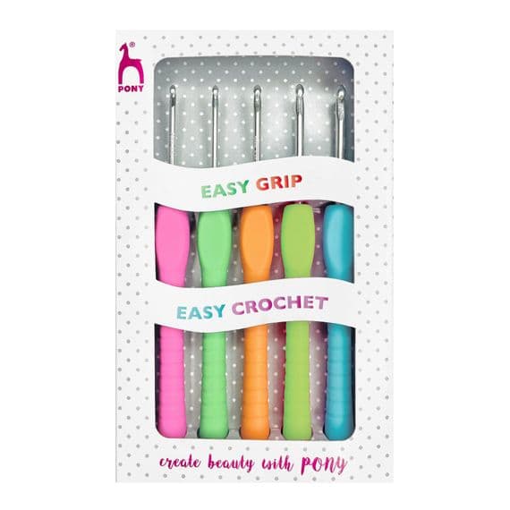 Pony Easy Grip Colourful Crochet Hook Set – 5 Sizes