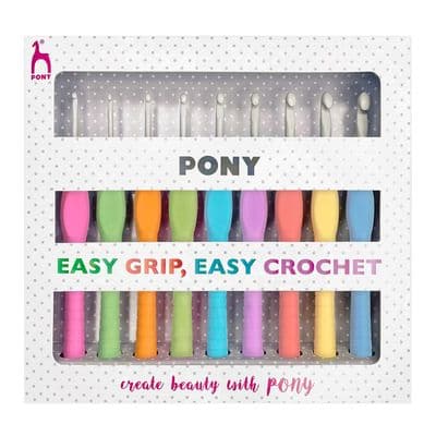 Pony Easy Grip Colourful Crochet Hooks – 9 Set Flat Grip