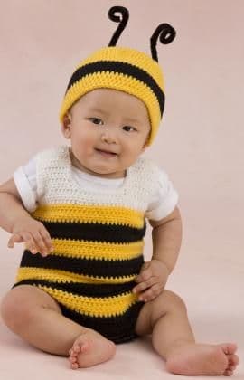 Red Heart ANNE GEDDES Baby Bee Playsuit Hat Crochet Pattern FREE