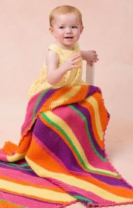 Red Heart ANNE GEDDES Bright Stripes Blanket Knitting Pattern FREE