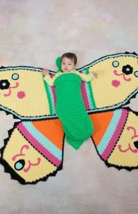 Red Heart ANNE GEDDES Butterfly Baby Blanket and Cocoon Crochet Pattern FREE