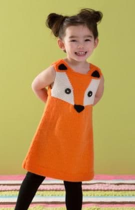 Red Heart ANNE GEDDES Childs Foxy Tunic Dress Knitting Pattern FREE