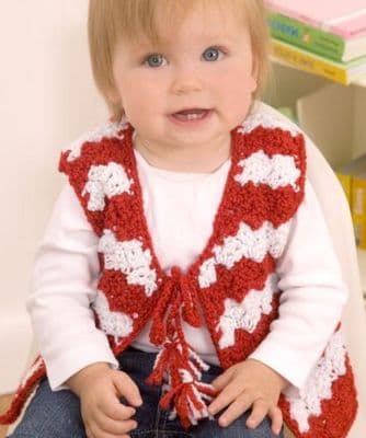 Red Heart HOLIDAY Baby Candy Stripe Vest Crochet Pattern FREE