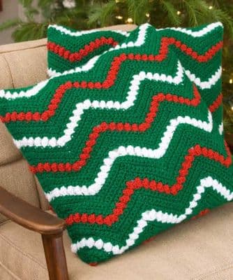 Red Heart HOLIDAY Christmas Ripple Pillows Crochet Pattern FREE