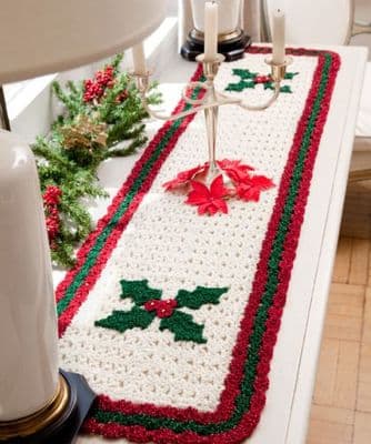 Red Heart HOLIDAY Holly Table Runner Crochet Pattern FREE