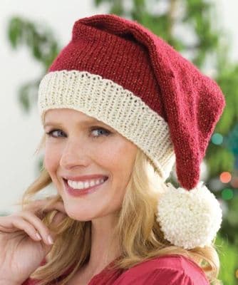Red Heart HOLIDAY Knit Santa Hat Knitting Pattern FREE