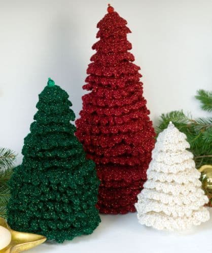 Red Heart HOLIDAY Ruffle Fir Trees Crochet Pattern FREE