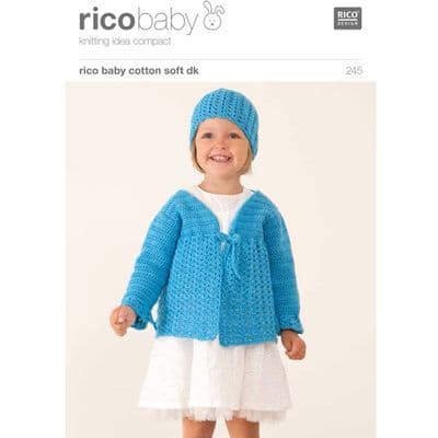 Rico Baby Cotton Soft DK 245 Lacy Cardigan Hat Crochet Pattern