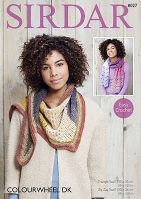 Sirdar Colourwheel Triangle Zig Zag Scarves Crochet Pattern 8027