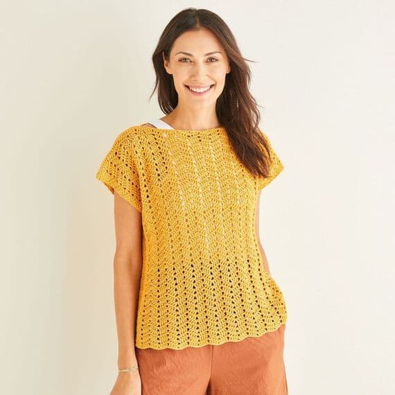 Sirdar Cotton DK Chevron Top Easy Crochet Pattern 10250