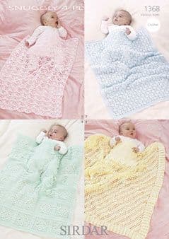 Sirdar Snuggly 4ply Blankets and Shawl Crochet Pattern 1368