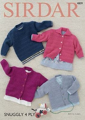 Sirdar Snuggly 4ply Cardigans and Sweater Knitting Pattern 4809