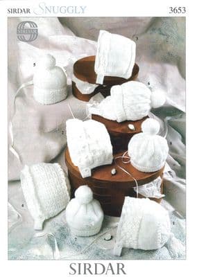 Sirdar Snuggly DK 4Ply Knit & Crochet BONNET CAP HATS Baby Pattern 3653